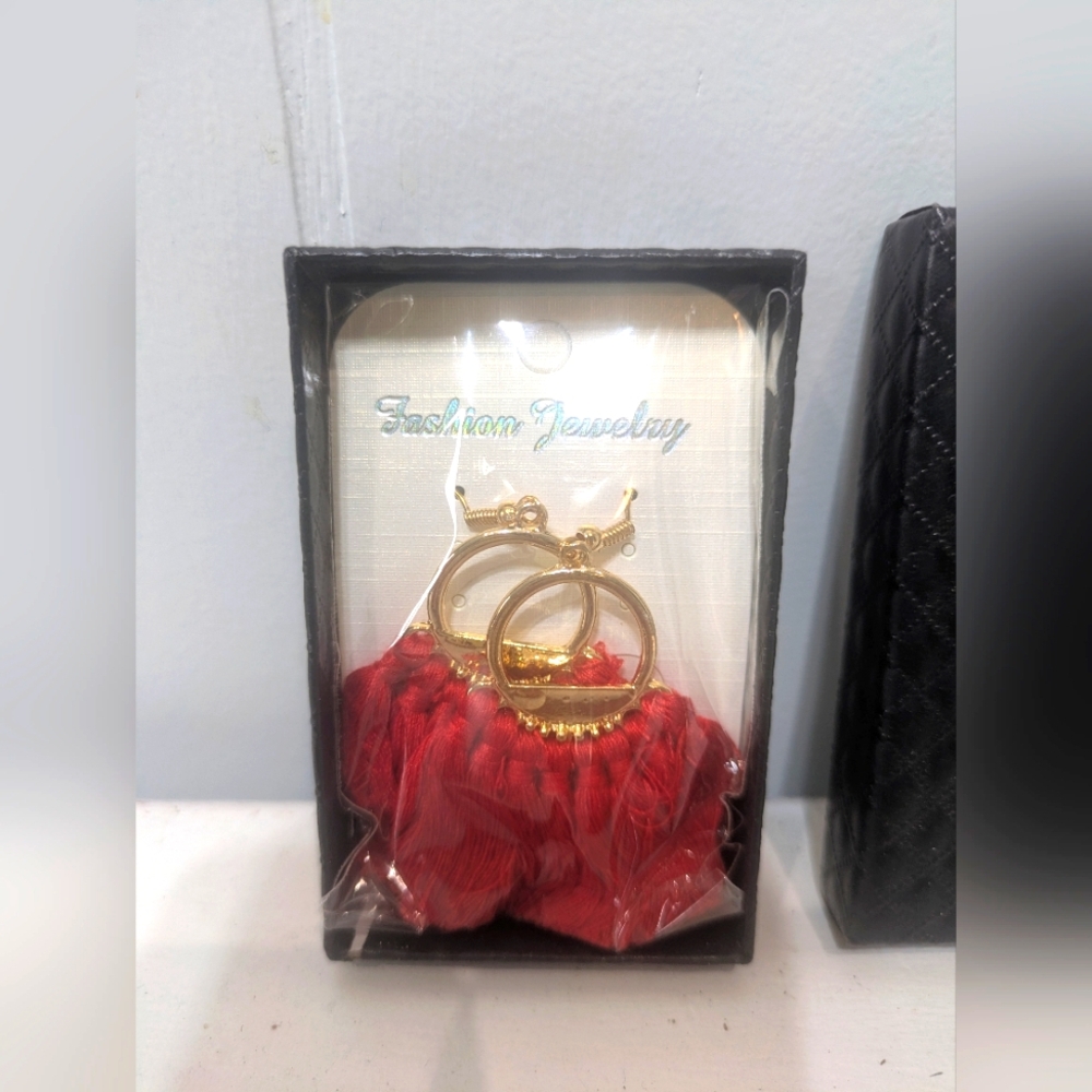 Boho Tassel Hook Statement Earrings For Summer In‎ Red